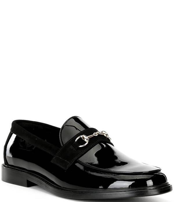 目じるしノーラン メンズ シューズ スリッポン・ローファー なめし革 Marc Nolan Men\u0027s Boardwalk Patent Leather Horse Bit Buckle Loafers Black 黒いこと