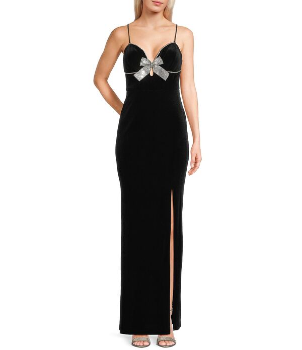 ブロンディナイツ レディース トップス ワンピース ベルベット Blondie Nites Velvet Bow Front Spaghetti Strap Gown Black ブラック｜ReVida 店