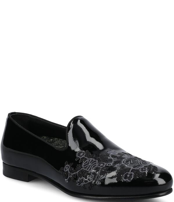 タフト メンズ シューズ スリッポン・ローファー フラワー柄 刺繍 レザー フラワー Taft Men's Estate Floral Embroidered Patent Leather Loafers Black ブラック｜ReVida 店