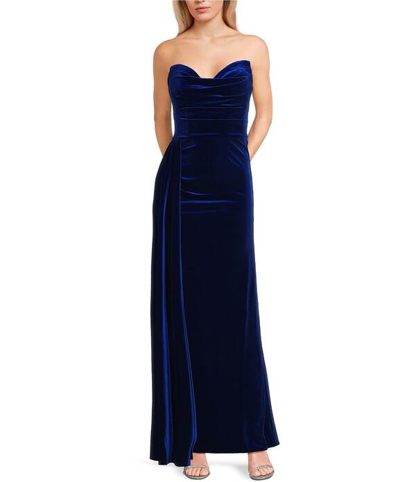 ブロンディナイツ レディース トップス ワンピース ベルベット ストラップレス Blondie Nites Velvet Straplesside Sash Gown Sapphire サファイア|ReVida 店