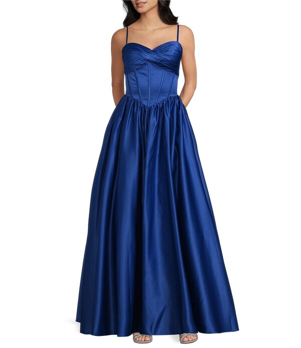 ブロンディナイツ レディース トップス 衣装 繻子 スピード競技 マキシ Blondie Nitesatin Twist Front Corseted Lace Up Tie Back Maxi Dress Cadet Blue 青色