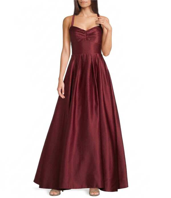 ブロンディナイツ レディース トップス 衣装 繻子 スピード競技 Blondie Nitesatin Sweetheart Pinch Front Lace-Up-Back Long Dress Wine ぶどう酒