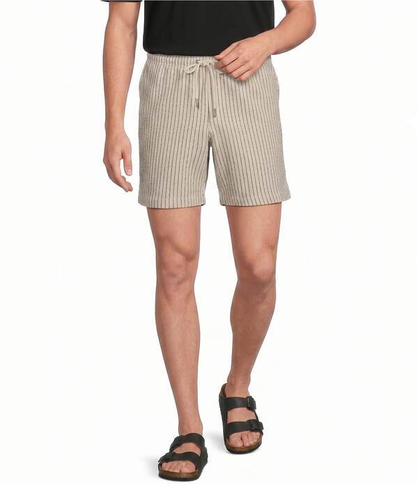 ラウン メンズ ボトムス 二分の一ズボン下・さる股引き 遊撃手ズボン下 Rowm Vertical Stripe 7 Inseam Dobby Shorts Cream 皮膚軟化剤