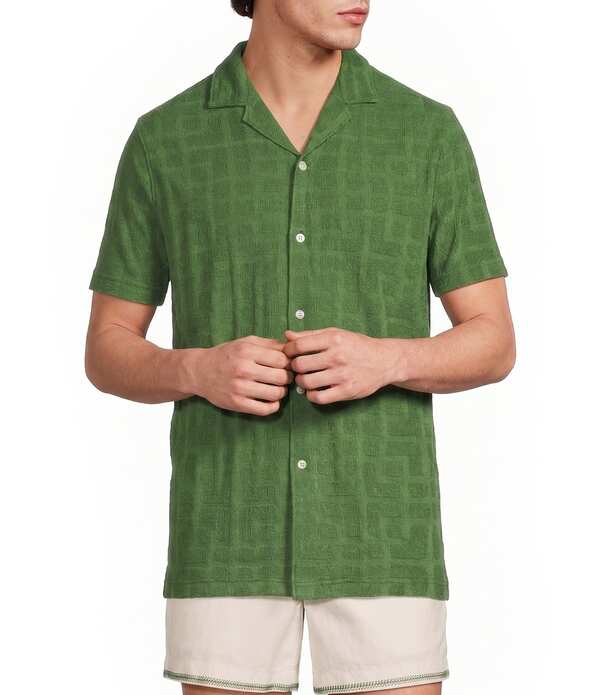 ムラノ メンズ トップス プルオーバー 厚地の外套 Murano Seville Collection Jacquard Classic Fit Short Sleeve Woven Coat Front Shirt Fern Green 緑であること
