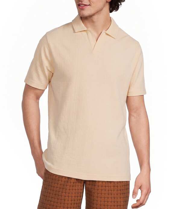 ムラノ メンズ トップス シャツ Murano Seville Collection Classic Fitextured Short Sleeve Polo Shirtender Peach ピーチ｜ReVida 店