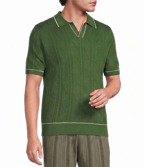 ムラノ メンズ トップス プルオーバー Murano Seville Collection Textured Johnny Short Sleeve Polo Shirt Fern Green 緑であること