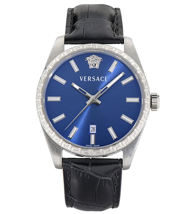 ヴェルサーチ レディース 佩び物 ウォッチ なめし革 Versace Men\u0027s Millenyium Quartz Analog Leather Strap Watch Black 黒いこと