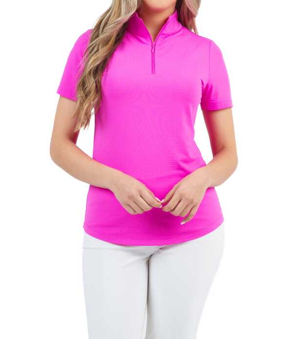 アイビークール レディース トップス Tシャツ ハーフジップ IBKUL Essential Solidshort Sleeve Quarter Zip Top Hot Pink ピンク｜ReVida 店