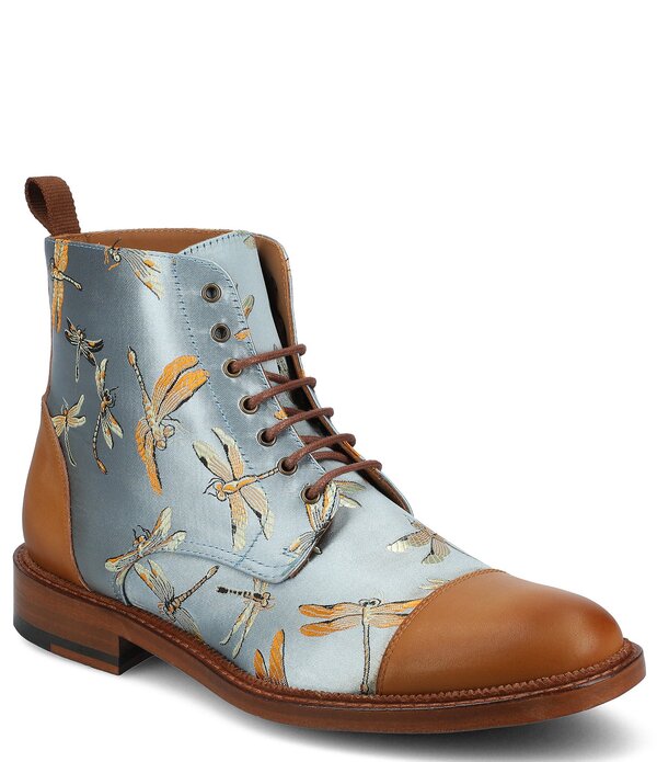 タフト メンズ シューズ ブーツ・レインブーツ キャップ Taft Men's Jack Dragonfly Jacquard Calfskin Cap Toe Dress Boots Blue Dragonfly ブルー｜ReVida 店