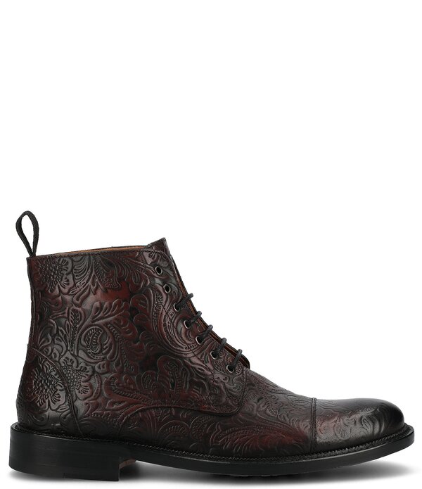 タフト メンズ シューズ ブーツ・レインブーツ フラワー柄 キャップ レザー フラワー Taft Men's Rome Floral Embossed Leather Cap Toe Boots Morado Viejo|ReVida 店