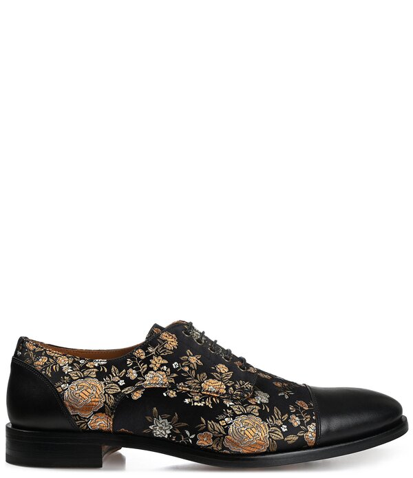 タフト メンズ シューズ 御花柄 刷り上げる オックスフォード 御花 Taft Men\u0027s Jack Floral Printed Jacquard Calfskin Oxfords Noir Eden