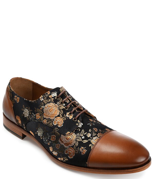 タフト メンズ シューズ 御花柄 刷り上げる オックスフォード 御花 Taft Men\u0027s Jack Floral Printed Jacquard Calfskin Oxfords Tan Eden タン