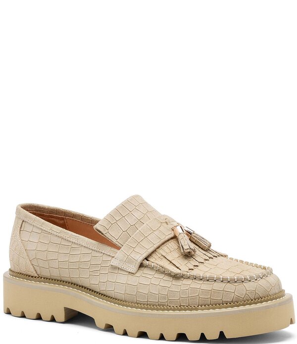 目じるしノーラン メンズ シューズ スリッポン・ローファー Marc Nolan Men\u0027s Journey Croco Embossed Sheepskin Lug Kiltie Tasseloafers Tan タン