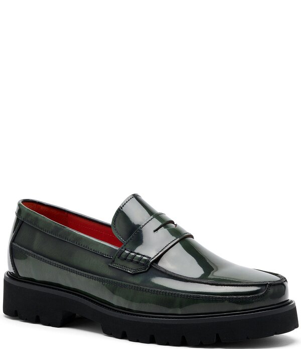 目じるしノーラン メンズ シューズ スリッポン・ローファー なめし革 Marc Nolan Men\u0027s Adler Patent Leather Penny Loafers Dark Green 緑であること