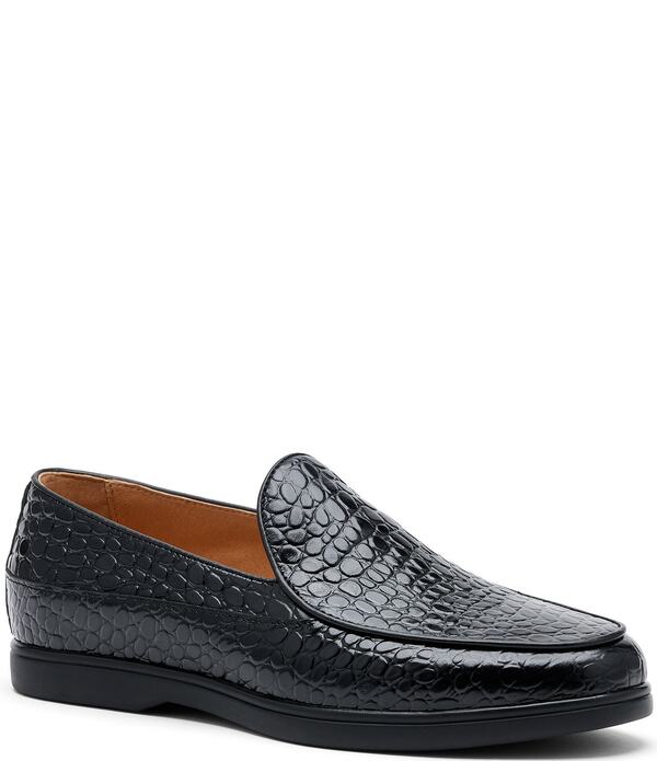 目じるしノーラン メンズ シューズ スリッポン・ローファー なめし革 Marc Nolan Men\u0027s Alessandro Croco Embossed Leather Venetian Loafers Black 黒いこと