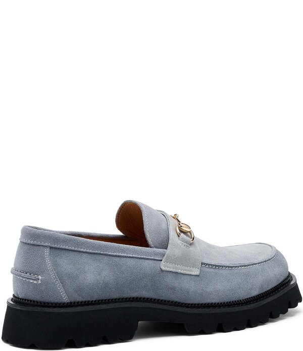 目じるしノーラン メンズ シューズ スリッポン・ローファー スエードクロス Marc Nolan Men\u0027s Blake Suede Bit Buckle Lug Loafersteel Blue 青色