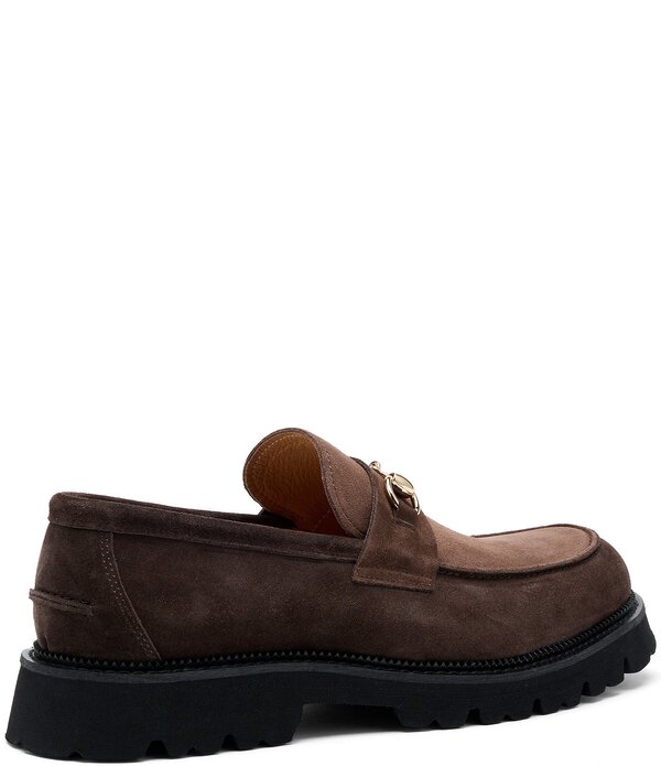 目じるしノーラン メンズ シューズ スリッポン・ローファー スエードクロス Marc Nolan Men\u0027s Blake Suede Bit Buckle Lug Loafers Triple Brown 赤銅色