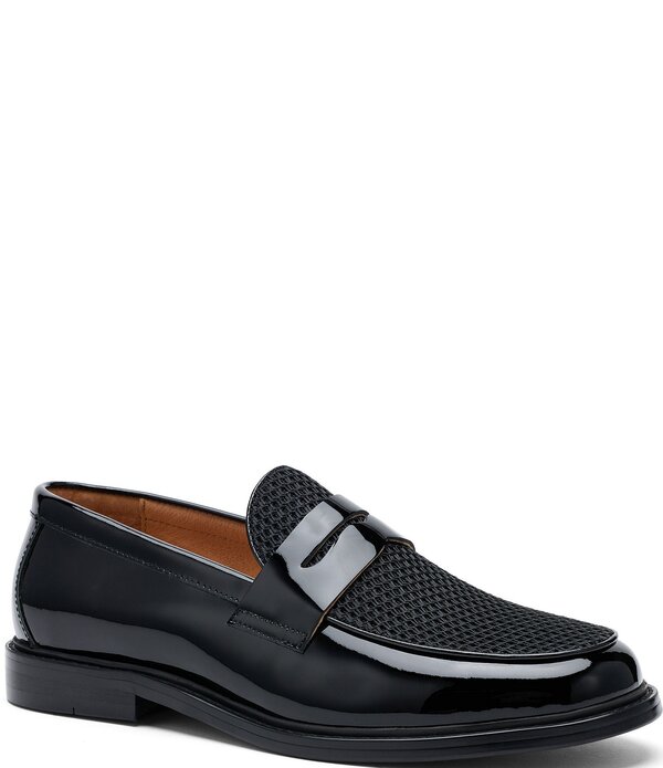 目じるしノーラン メンズ シューズ スリッポン・ローファー メッシュ なめし革 Marc Nolan Men\u0027s Calum Patent Leather and Mesh Penny Loafers Black 黒いこと