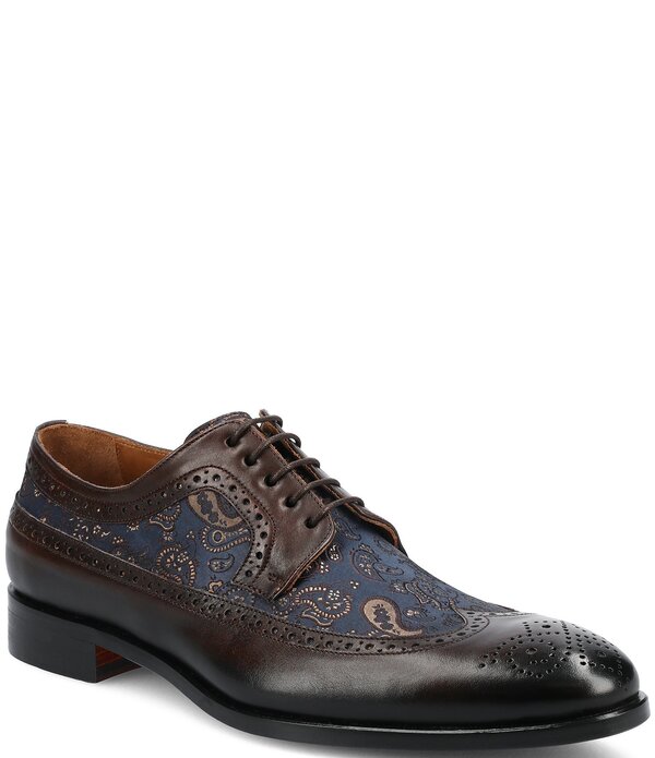 タフト メンズ シューズ ウィングチップ オックスフォード ブローグ なめし革 Taft Preston Calfskin Leather Paisley Jacquard Brogue Wingtip Oxfords Brown Paisley 赤銅色