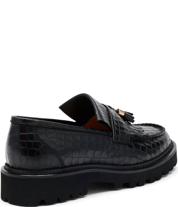 目じるしノーラン メンズ シューズ スリッポン・ローファー なめし革 Marc Nolan Men\u0027s Journey Croco Embossed Leather Lug Kiltie Tasseloafers Black 黒いこと