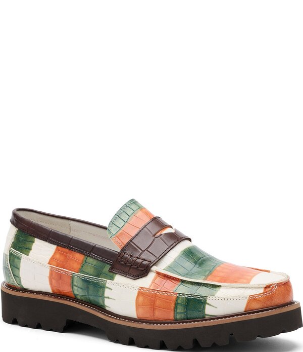 目じるしノーラン メンズ シューズ スリッポン・ローファー 色合い差しつかえる なめし革 Marc Nolan Men\u0027s Adler Colorblock Croco Embossed Leather Penny Loafers Ivory Coast 象牙色