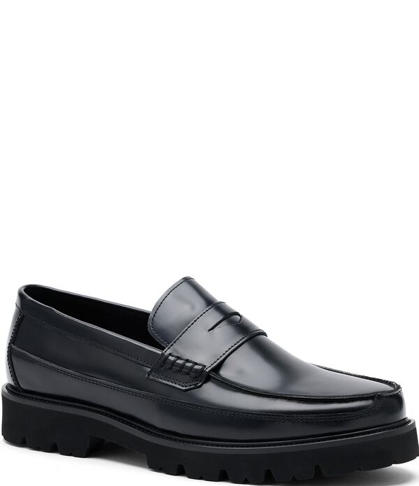 目じるしノーラン メンズ シューズ スリッポン・ローファー なめし革 Marc Nolan Men\u0027s Adler Glazed Leather Penny Loafers Black 黒いこと