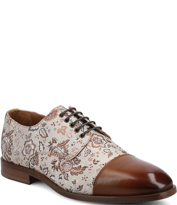 タフト メンズ シューズ 御花柄 オックスフォード 旗がしら なめし革 御花 Taft Men\u0027s Jack Desert Floral Jacquard Leather Cap Toe Oxfords White 白いこと