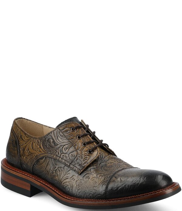 タフト メンズ シューズ 御花柄 オックスフォード 旗がしら なめし革 御花 Taft Men\u0027s Romembossed Floraleather Cap Toe Oxfords Oro Viejo