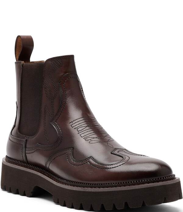 目じるしノーラン メンズ シューズ ブーツ・レインブーツ チェルシーブーツ チェルシー なめし革 Marc Nolan Men\u0027s Dax Leather Western Chelsea Boots Chocolate 黒茶