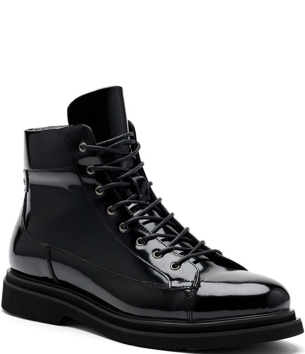 目じるしノーラン メンズ シューズ ブーツ・レインブーツ なめし革 Marc Nolan Men\u0027s Aiden Patent Leather Combat Boots Black 黒いこと