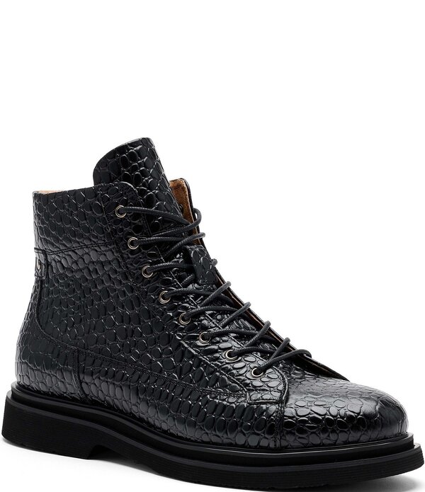 目じるしノーラン メンズ シューズ ブーツ・レインブーツ なめし革 Marc Nolan Men\u0027s Aiden Croco Embossed Leather Boots Black 黒いこと