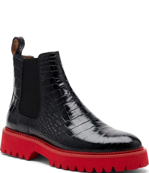 目じるしノーラン メンズ シューズ ブーツ・レインブーツ チェルシーブーツ チェルシー なめし革 Marc Nolan Men\u0027s Dax Croco Embossed Leather Chelsea Boots Black 黒いこと