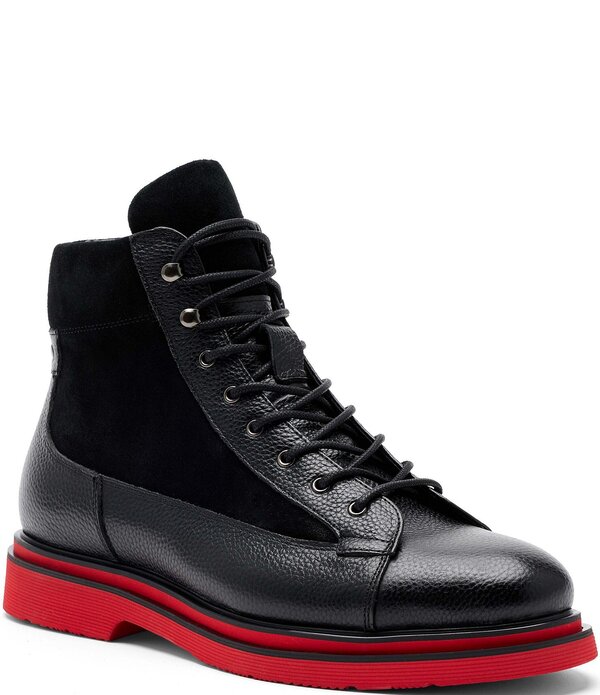 目じるしノーラン メンズ シューズ ブーツ・レインブーツ スエードクロス なめし革 Marc Nolan Men\u0027s Aiden Pebbleather and Suede Combat Boots Black 黒いこと
