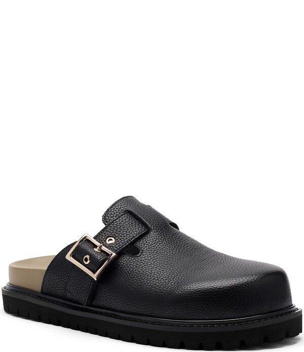 目じるしノーラン メンズ シューズ スリッポン・ローファー なめし革 Marc Nolan Men\u0027shiloh Leather Buckle Hardware Clogs Black 黒いこと