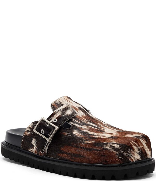 目じるしノーラン メンズ シューズ スリッポン・ローファー 刷り上げる Marc Nolan Men\u0027shiloh Cow Print Buckle Hardware Clog Dark Brown 赤銅色