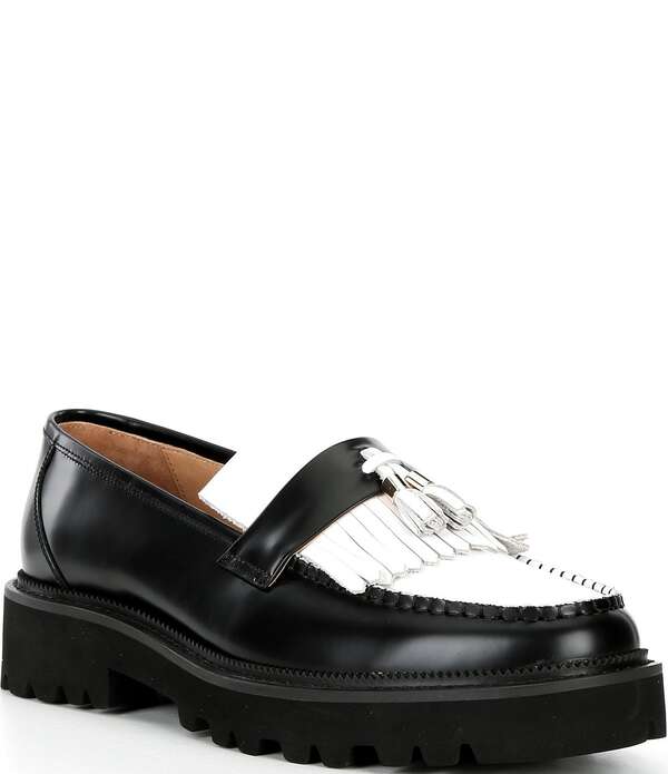 目じるしノーラン メンズ シューズ スリッポン・ローファー 色合い差しつかえる なめし革 Marc Nolan Men\u0027s Journey Colorblock Leather Kiltie Tasselug Loafers Black/White 白いこと