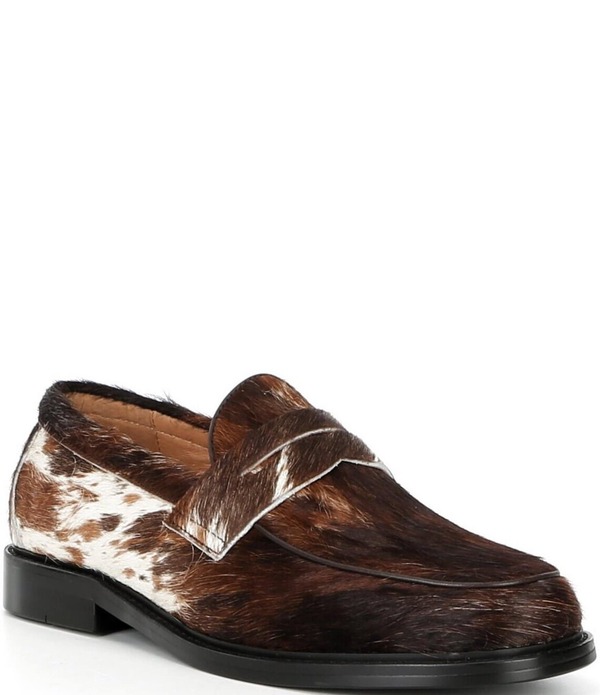 目じるしノーラン メンズ シューズ スリッポン・ローファー 刷り上げる Marc Nolan Men\u0027s Calum Cow Print Fur Penny Loafers Dark Horse
