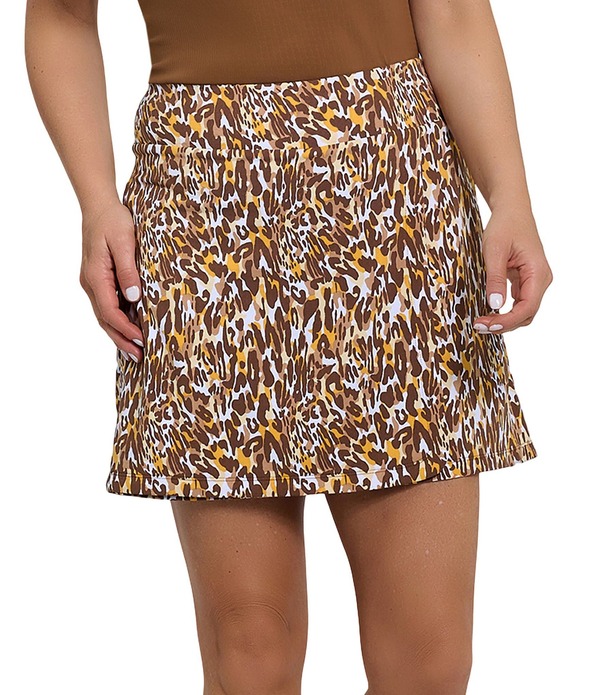 アイビークール レディース ボトムスカート アニマル柄 プリント ミニット IBKUL Karen Animal Print Faux Wrap Stretch Knit Mini Skort Karen Brown/Tan ブラウン|ReVida 店