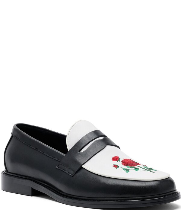 目じるしノーラン メンズ シューズ スリッポン・ローファー なめし革 Marc Nolan Men\u0027s Calum Leatherose Penny Loafers Black/White 白いこと