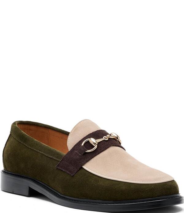 目じるしノーラン メンズ シューズ スリッポン・ローファー スエードクロス 色合い差しつかえる Marc Nolan Men\u0027s Boardwalk Colorblock Suede Bit Buckle Loafers Hunter Green/Cream 皮膚軟化剤