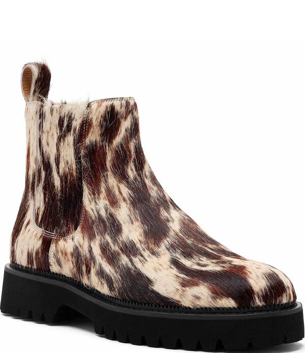 目じるしノーラン メンズ シューズ ブーツ・レインブーツ チェルシーブーツ 刷り上げる チェルシー Marc Nolan Men\u0027s Dax Cow Print Pony Hair Chelsea Boots Brown 赤銅色