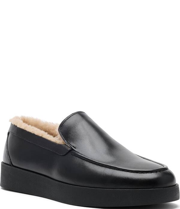 目じるしノーラン メンズ シューズ スリッポン・ローファー なめし革 Marc Nolan Men\u0027s Remy Leather and Shearling Loafers Black 黒いこと