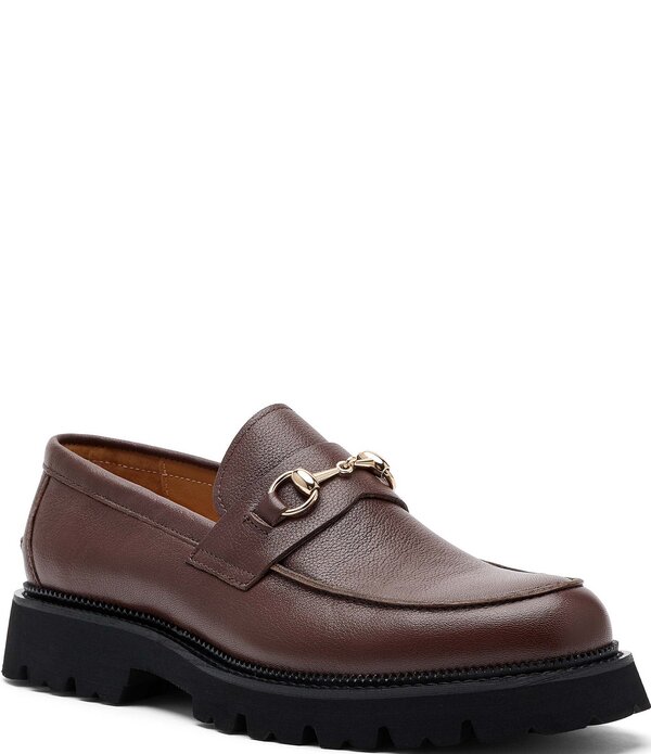 目じるしノーラン メンズ シューズ スリッポン・ローファー なめし革 Marc Nolan Men\u0027s Blake Pebbleather Bit Buckle Lug Loafers Chocolate 黒茶