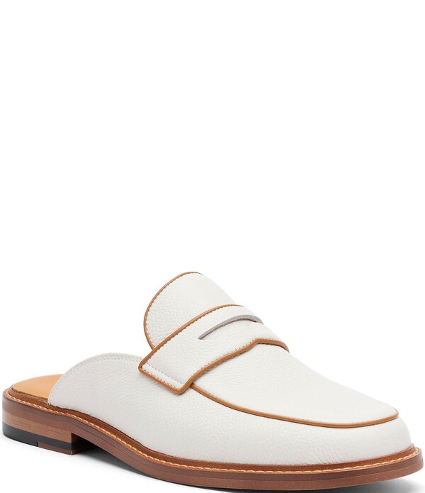 目じるしノーラン メンズ シューズ スリッポン・ローファー 対比 なめし革 Marc Nolan Men\u0027s Del Mar Pebbleather Contrastrim Penny Loafer Mules White/Tan 白いこと