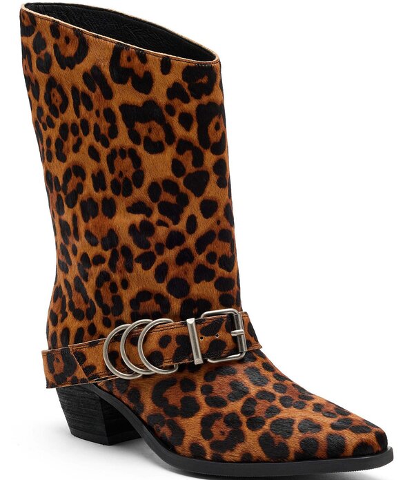 目じるしノーラン レディース シューズ ブーツ・レインブーツ 刷り上げる アンクル Marc Nolan Women\u0027s Donna Leopard Print Hair Calf Western Moto Ankle Boots Leopard 毛の荒物