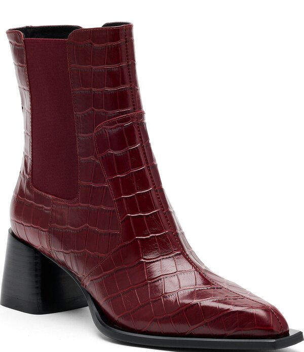 目じるしノーラン レディース シューズ ブーツ・レインブーツ チェルシー アンクル なめし革 Marc Nolan Women\u0027s Harper Croco Embossed Leather Chelseankle Boots Burgundy バーガンディ