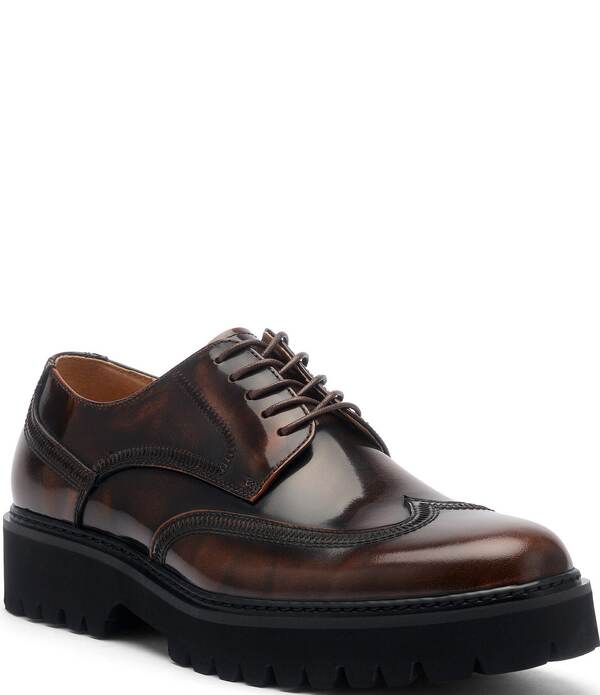 マークノーラン メンズ シューズ ウィングチップ オックスフォード レザー Marc Nolan Men's Ronan Patent Leather Lug Wingtip Oxfords Chocolate チョコレート｜ReVida 店