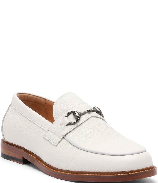 目じるしノーラン メンズ シューズ スリッポン・ローファー なめし革 Marc Nolan Men\u0027s Boardwalk Pebbleather Horse Bit Buckle Loafers White 白いこと