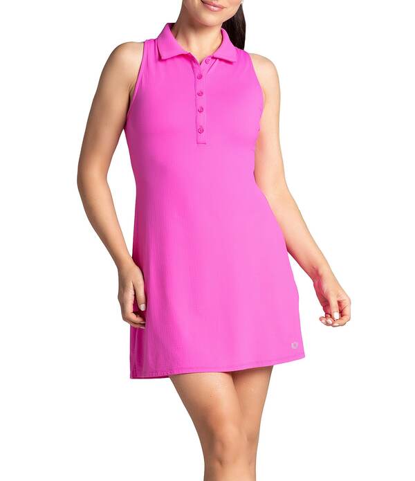 アイビークール レディース トップス 衣装 スポーツシャツ ノースリーブ IBKUL Collared Neck Sleeveless Polo Tennis Dress Hot Pink サクラ色