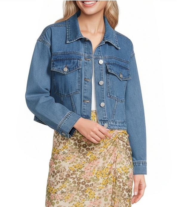 シティブルース レディース アウター 厚地の外套 クロップド ジーンズ 上衣 City Bluespread Collar Long Sleeve Button-Front Croppedenim Jacket Vintage Wash ジーンズ